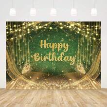 Green Happy Birthday Photography Background Cloth With Gold Sparkles, Birthday Party Decorations, Photo Studio Props, For Boys And Girls,Christmas