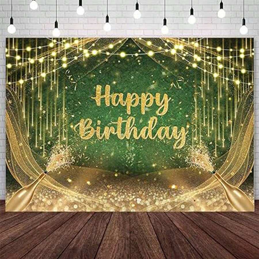 Green Happy Birthday Photography Background Cloth With Gold Sparkles, Birthday Party Decorations, Photo Studio Props, For Boys And Girls,Christmas