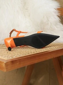 New Arrival Fashionable And Comfortable High Heel Pointed Toe Embroidered Slingback Shoes With Buckle Decoration, For Women