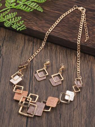 3pcs/set Fashionable Zinc Alloy Square Decor Jewelry Set For Women For Gift