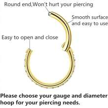 Clear CZ Nose Rings Hoop - 316L Surgical Steel CZ Body Piercing Hoop Clicker 20G/18G/16G Hypoallergenic Earrings Jewelry For Cartilage Helix Rook Tragus Conch Lobe Daith Snug Belly Button Ring With Cubic Zirconia 6mm/7mm/8mm//10mm/12mm - Gold