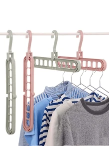 多功能折疊塑料衣架,9孔衣櫃整理架,晾衣架,魔術更衣櫃衣架 - 綠色 - 查看 3