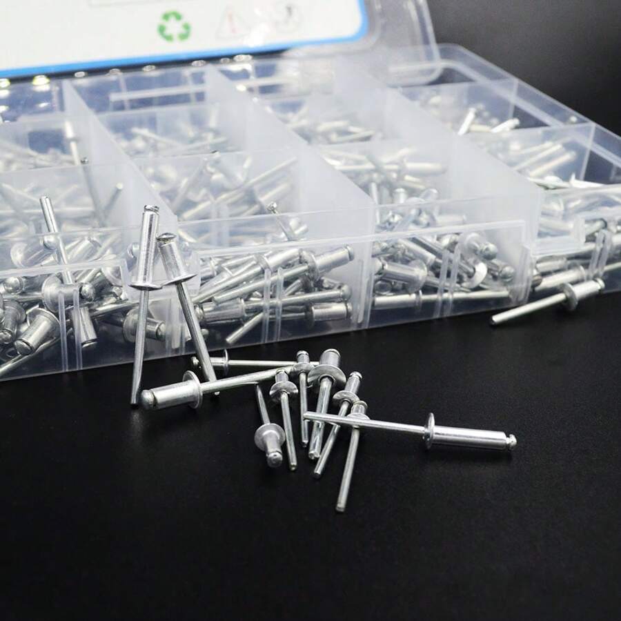 360 Pieces 12 Size Aluminum Blind Rivets, Popular Rivet Assortment Kit (Silver), Blind Rivet