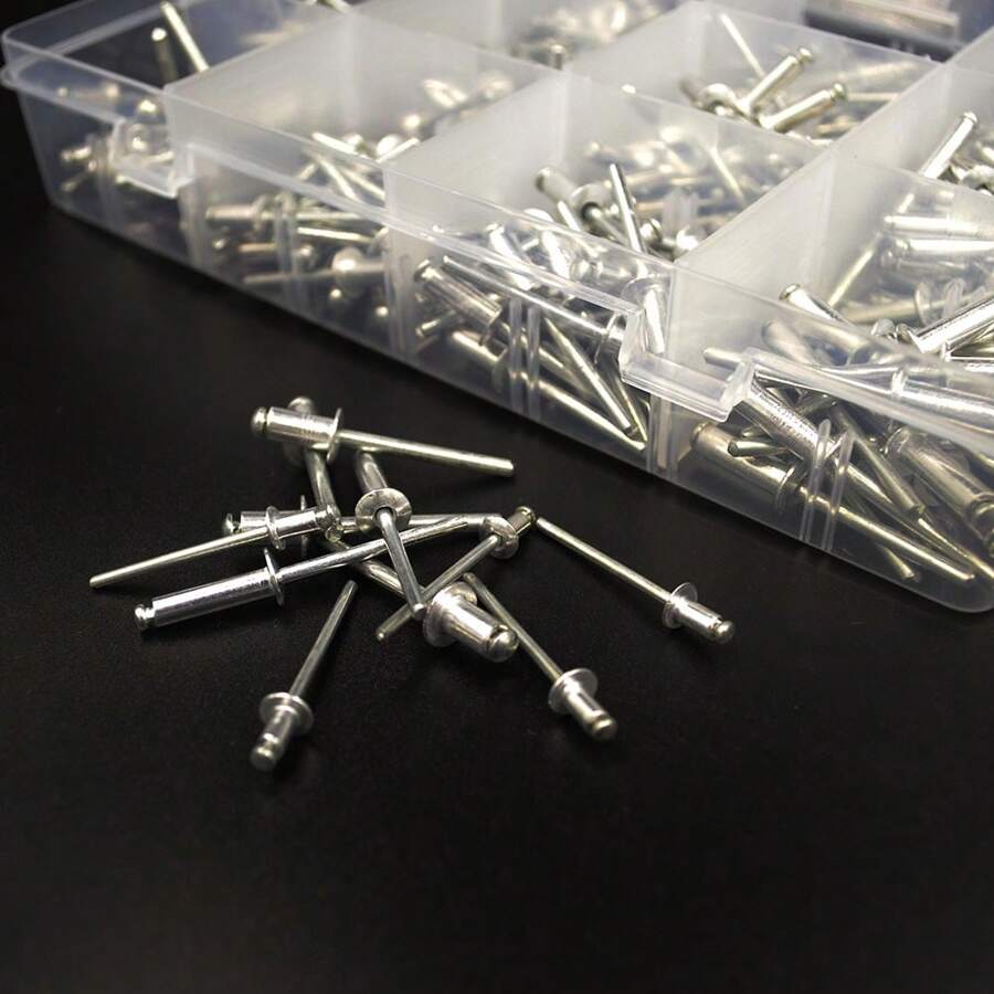 360 Pieces 12 Size Aluminum Blind Rivets, Popular Rivet Assortment Kit (Silver), Blind Rivet
