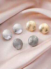 1對歐美風格簡單紋理圓形幾何合金女士耳夾,適合日常使用 - 金黃色 - 查看 1