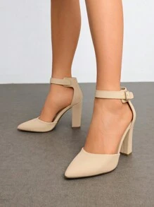 Women's Chunky High Heels Pumps Ankle Strap Closed Pointed Toe Elegant Fashionable Comfortable Dating Wedding Party Dress Shoes