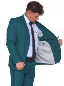 Italian Executive Slim Suit Microfiber Luxury Blend - Green - View 2