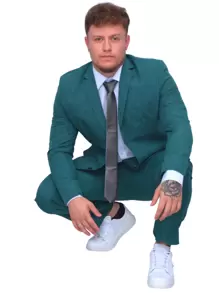 Italian Executive Slim Suit Microfiber Luxury Blend - Green - View 3