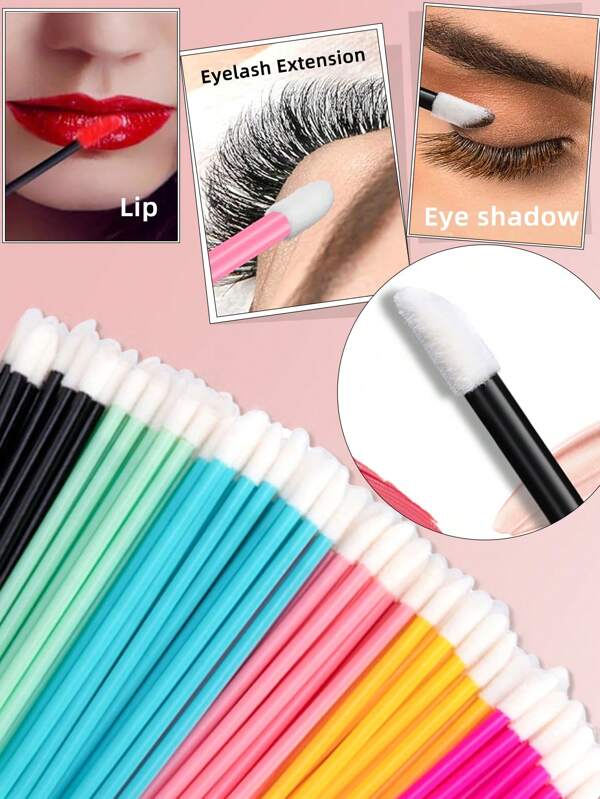 50 PCS Colored Disposable Lip Wands Eyelash Microswabs Blue Black Pink Green Make Up Brush Eyelash Brush Mascara Wands Lipstick Applicators Wands Makeup Beauty Tool Kits For Eyelash Extensions