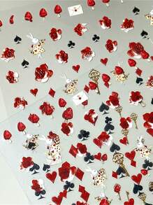 1入組5D指甲藝術貼紙，鎖匙貼紙，情人節玫瑰心兔指甲藝術裝飾，魅力配飾指甲貼紙DIY