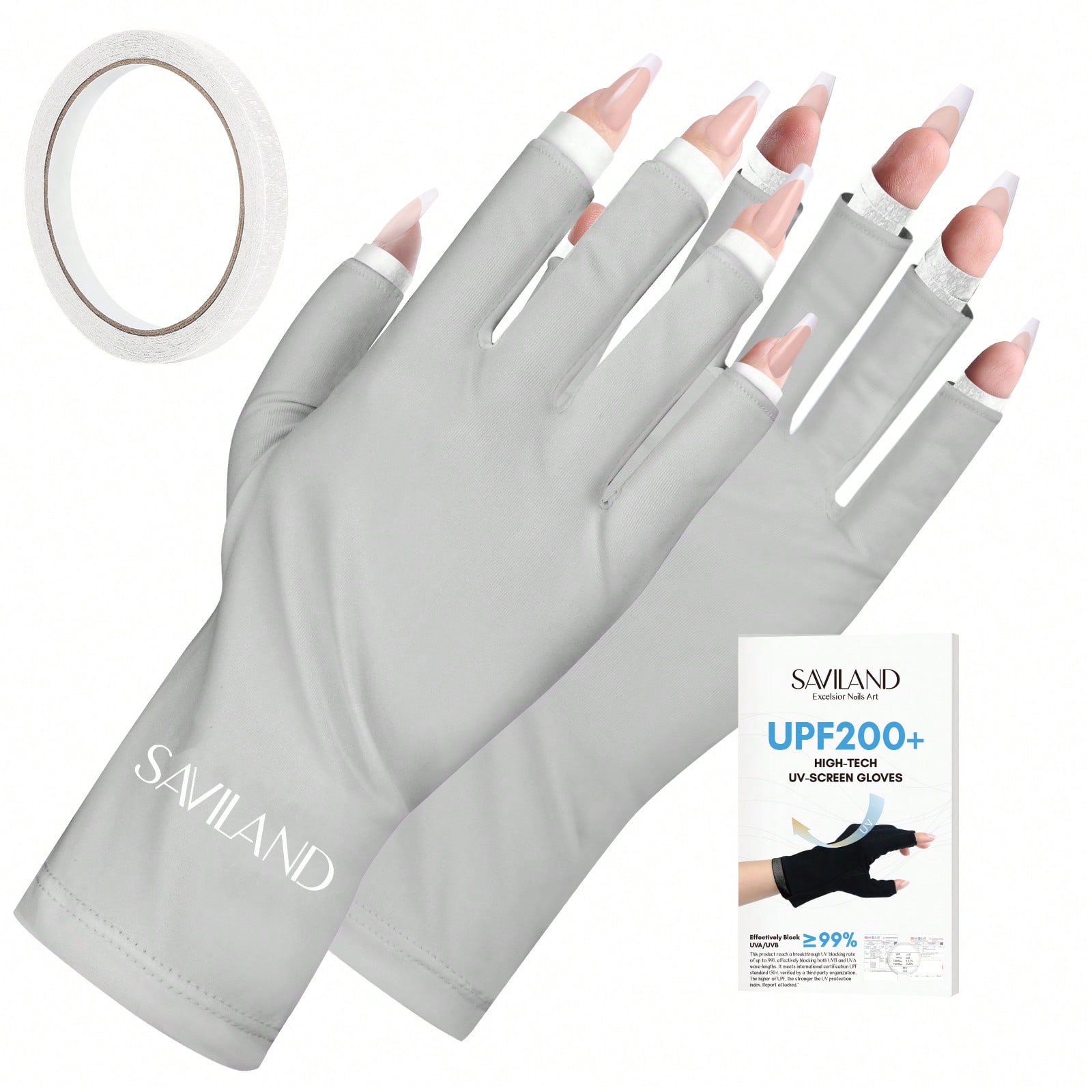 Saviland Gants de protection UV pour ongles avec ruban adhÃ©sif, gants de manucure professionnels UPF80+, protection anti-UV, sans doigts pour vernis