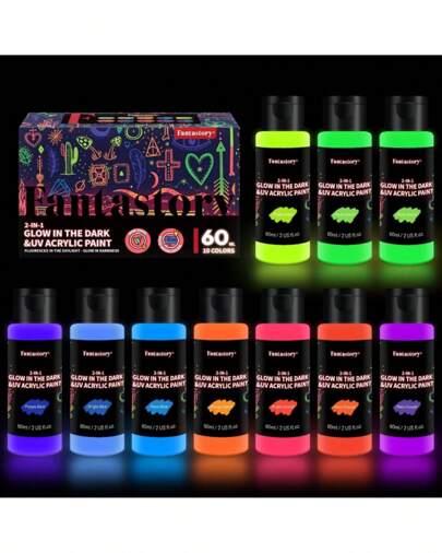 Fantastory Glow In The Dark Paint, 60ml/2oz, Fluorescent Neon Colors Glow Acrylic Paints, Waterproof Blacklight Paint For Outdoor Rocks,Wood,Craft,Canvas,Halloween Decor,Kids&Adults