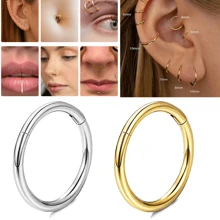 1pc G23 Titanium Hinged Hoop Nose Rings 18G 16G Septum Ring Body Piercing Jewelry Helix Cartilage Rook Earring - Gold - View 1