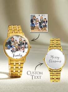 1 pieza Reloj pulsera con foto personalizada grabada de aleación para hombres, reloj con foto para mi familia, novio, regalo del día de San Valentín para hombres, regalo para miembros, novio, esposo, ideal para el Día de San Valentín, cumpleaños, aniversarios, graduación, bodas, Día del Padre