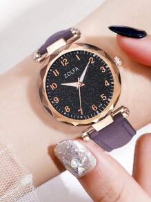1pc Women's Elegant Rhinestone Inlay Starry Dial Quartz Watch And 5pcs Jewelry Set Including Necklace, Earrings, Hairpins - Great Gift For Women As A Gift For Students Returning To School