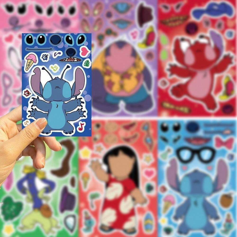 8 Sheets Disney Stitch Children Puzzle Stickers Make A Face Funny 8 sheets disney stitch children puzzle stickers make a face funny