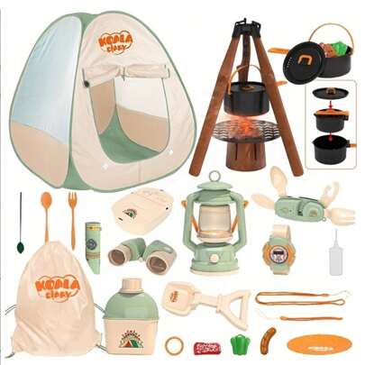 儿童户外探险工具套装，游戏帐篷/储物桌/篝火/储物袋/探险服装/昆虫盒/蝴蝶网/望远镜/玩具套装，适合角色扮演