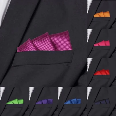 1條男士方格西裝口袋手帕,正式商務婚禮胸前絲巾