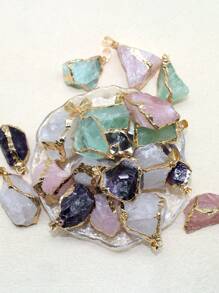 1pc Asymmetric Gold Plated Edge Natural Stone Pendant Amethyst Powder Crystal Pendant Necklace Jewelry Gift Natural Agate Asymmetric - Multicolor - View 5