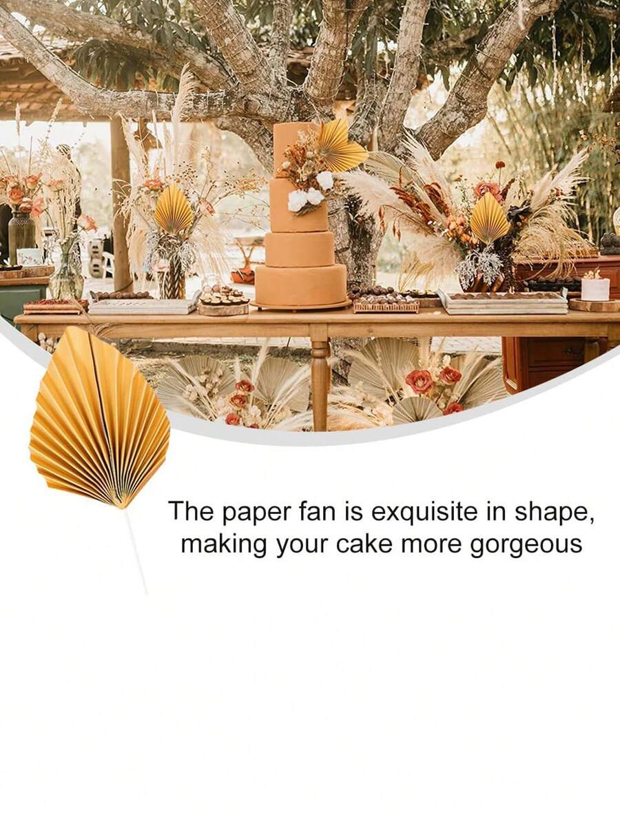 4pcs/8pcs Palm Leave Cake Decorations, Paper Fan Cake Toppers Decorations, Ideal For Home