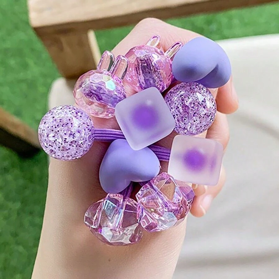 10pcs/Box Small Elastic Hair Tie With Jelly Color And High Stretch For Women's Hair Styling Valentine's Day Carnival Mardi Gras Valentines Hair Ties Ponytail Holders Hair Elastics Hair Rubber Bands Scrunchies Hair Rope, Hair Bobbles ,Gifts Hair Accessories Elastic Band Holiday Accessories,Travel,Birthday - Purple - View 1