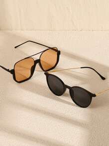 Elegant 2pcs Women's Oversized Simple Frame Casual Vacation Fashion Eyeglasses For Daily Use Beach Accessories For Women Glasses Shades For Summer Beach Vacation,Outdoor,Travel - 彩色 - 查看 7