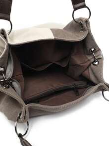 Canvas Women's Bag Vintage Contrast Color Shoulder, Commuter, Casual, Tote, Crossbody And Handbag - Grey - View 6