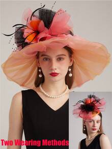 HIMESPORT 2024薄紗婚禮新娘嘉年華肯塔基德比迎賓帽，女士淑女帽配網紗花朵，聖派屈克茶會禮帽，可雙種方式佩戴的牛仔帽，女式蝴蝶結西部牛仔帽 - 純色 - 查看 6