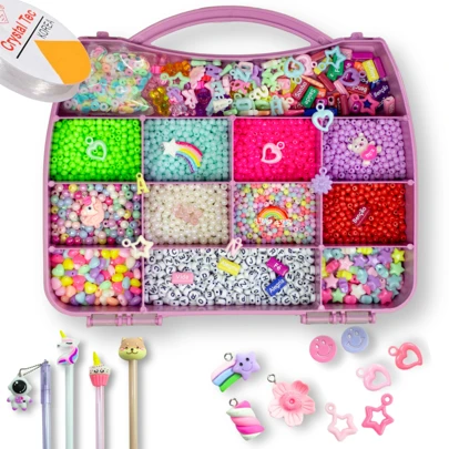 Kit Miçanga Para Montar Pulseira Infantil 4000 Peças + Fio