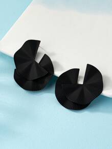 1pair Fashionable Geometric Metal Stud Earrings - Black - View 4
