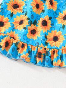 Baby Girl Summer Holiday Style Sunflower Printed Cute Cami Dress, Multicolored 3-Piece Set - Multicolor - View 9