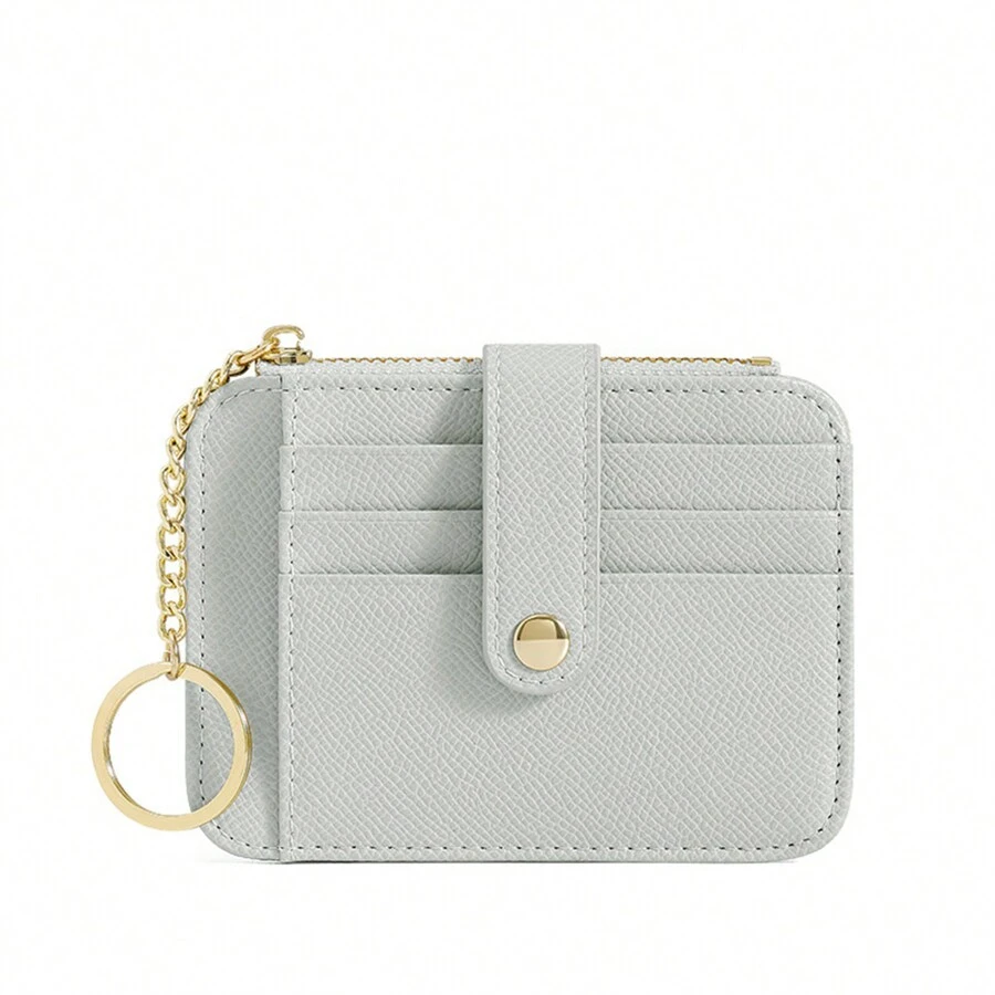 Monedero Con Tarjetero Y Monedero Para Mujeres Delgado Con Llavero, Lindo Monedero Creativo Minimalista Con Múltiples Ranuras Para Tarjetas: Liviano Y Portátil Multifuncional - Gris - Ver 1