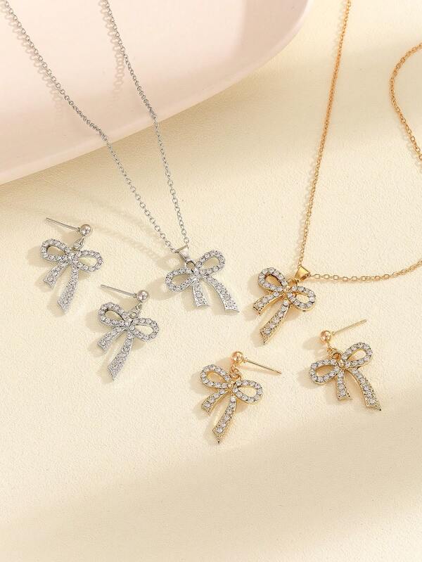 3قطعة/طقم مجموعة مجوهرات الفراشة الذهبية والفضية للنساء طقم قلادة سحر بالراين وأقراط متدلية