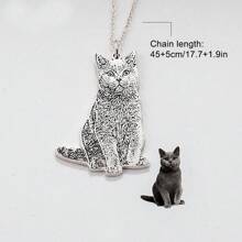 1pc Customized Stainless Steel Silver Pet Photo Necklace, Personalized Cat Dog Pet Memorial Gift Engraved Necklace - Silver - View 7