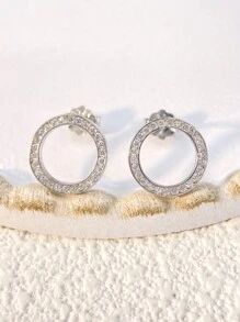 1 Paire De Boucles D'oreilles Rondes À Zircone En Argent Sterling S925 Bijoux Fins Pour Femme