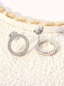 1 Paire De Boucles D'oreilles Rondes À Zircone En Argent Sterling S925 Bijoux Fins Pour Femme