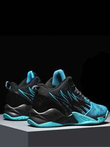 Zapatillas de baloncesto delanteras con cordones Colorblock para hombre, zapatillas de deporte gruesas para exteriores con punta redonda