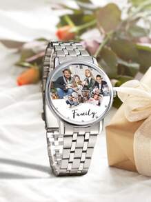 1pc Custom Photo Watch Engraved Men's Alloy Bracelet Photo Watch For My Family To Boyfriend Valentine's Day Gifts For Men Members Gift For Him, Boyfriend, Husband, Ideal For Valentine's Day, Birthdays, Anniversaries, Graduation, Weddings, Father's Day