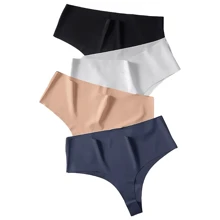 4 High-Waisted Thong Panties, Comfortable, Seamless, 9 Cm, Premium Laser Cut Waistband, Shaping, Non-Marking - 彩色 - 查看 6