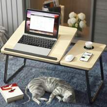 1pc 5-Level Adjustable Folding Small Table Board For Bed Sofa, Slouchy Students Dorm Study Desk, Laptop Table - Apricot - View 1