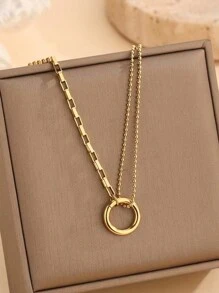 A Set Of 4 Fashion And Unique Stainless Steel Jewelry Set With Circular Decoration And 18K Gold Plating, Suitable For Women To Wear At Banquets Or Weddings. - Yellow Gold - View 5