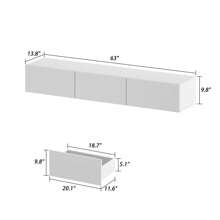 QQD Floating TV Stand With LED For 60 65 70in TV, Glossy Wall Mounted Modern Entertainment Center With 3 Drawers , White