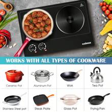 Cusimax 1800W Countertop Double Cast Iron Burner,7.4 In. And 6.1 In. Hot Plate With Temperature Controls & Indicator Lights,Portable 2 Burner Electric Cooktop Kitchenette,Great For Home Use,Easy To Clean - 黑色 - 查看 2