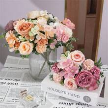 1 pieza Flor artificial de bola y rosa con bordado realista, adorno de centro de mesa para decoración y fotografía de bodas
