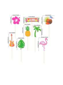 8pcs/Set Hawaii Aloha Theme Flamingo, Coconut Tree, Coconut Juice, Guitar, Cupcake Topper - Multicolor - View 2