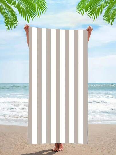 SHEIN X Heather Rae 1pc Colorful Striped Beach Towel, Fashionable And Minimalist Design, Superfine Fibre Material With Thickened 250 GSM Weight, Suitable For Beach Vacation, Pool Party