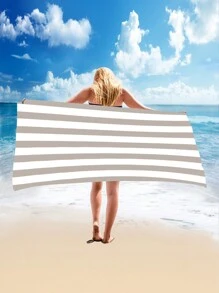 SHEIN X Heather Rae 1pc Colorful Striped Beach Towel, Fashionable And Minimalist Design, Superfine Fibre Material With Thickened 250 GSM Weight, Suitable For Beach Vacation, Pool Party