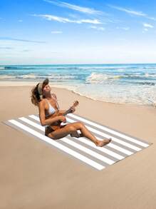 SHEIN X Heather Rae 1pc Colorful Striped Beach Towel, Fashionable And Minimalist Design, Superfine Fibre Material With Thickened 250 GSM Weight, Suitable For Beach Vacation, Pool Party
