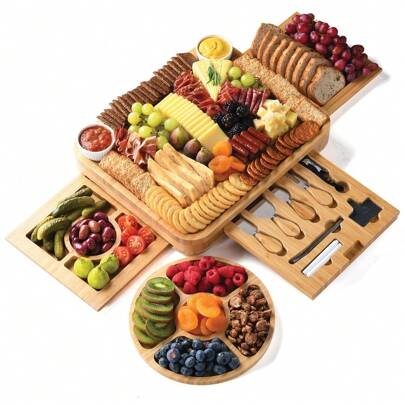 HOME IT Bamboo Charcuterie Boards Gift Set - Simple Meat And Cheese Board Set With Charcuterie Board Accessories, Valentines Day Gifts For Her, Unique House Warming Gifts New Home