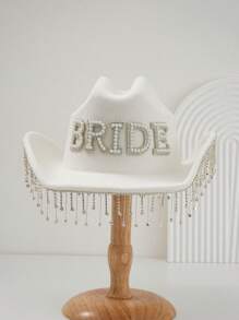 1 件女士纯色闪亮闪亮婚礼帽。独特奢华水晶吊坠设计搭配人造珍珠字母“BRIDE”新颖有趣的朋克风格 KJ 风格宽边新娘面纱帽。优雅的美学。适合角色扮演、主题派对、订婚派对、化妆派对、节日、西式婚礼和穿着，2024 年婚礼必需品，优雅的万圣节造型 - 白色 - 查看 7
